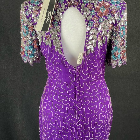 Purple vintage silk dress with hand beading - Picture 7 of 8